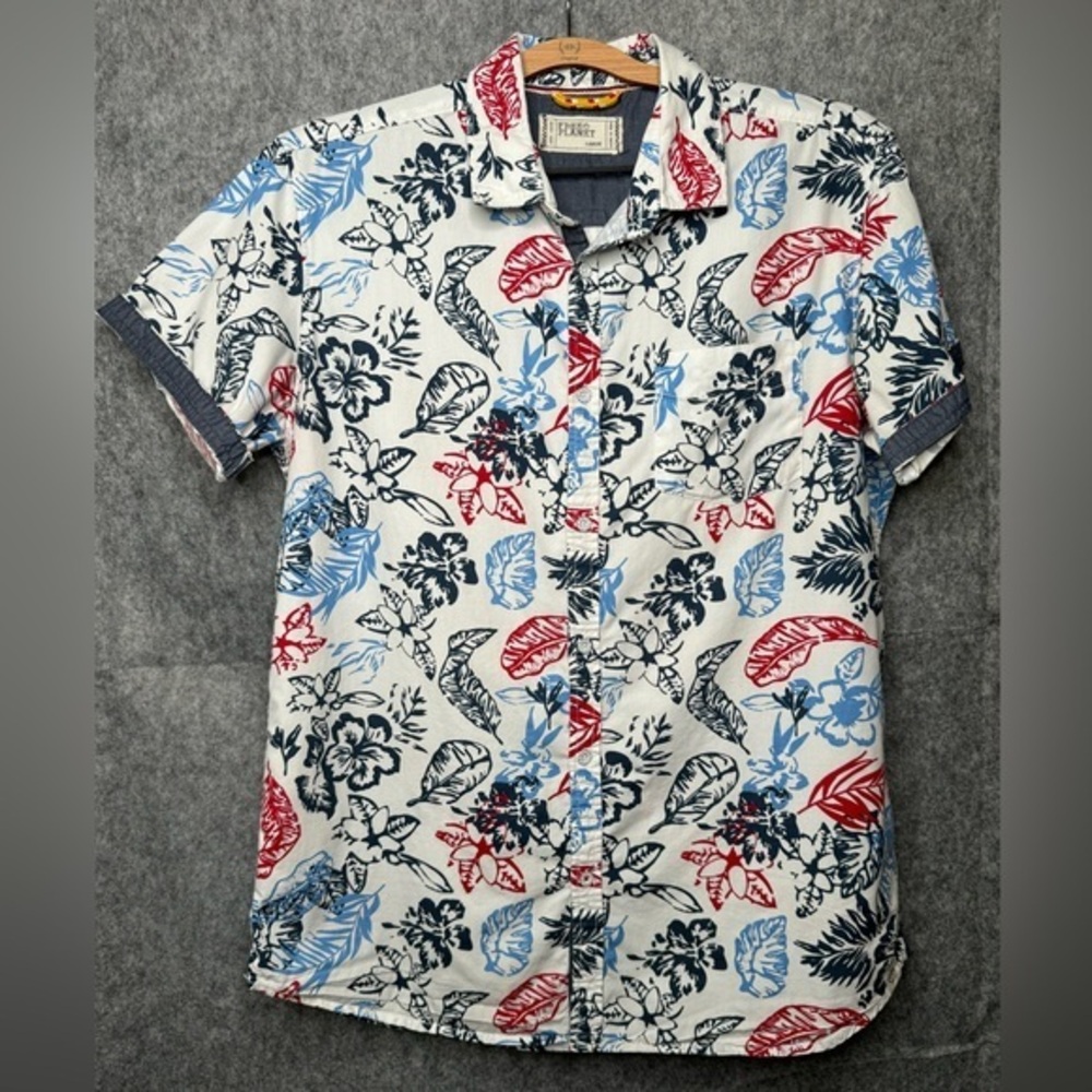 Free Planet Poplin‎ Short Sleeve Button-Up Cotton Shirt- Sz M